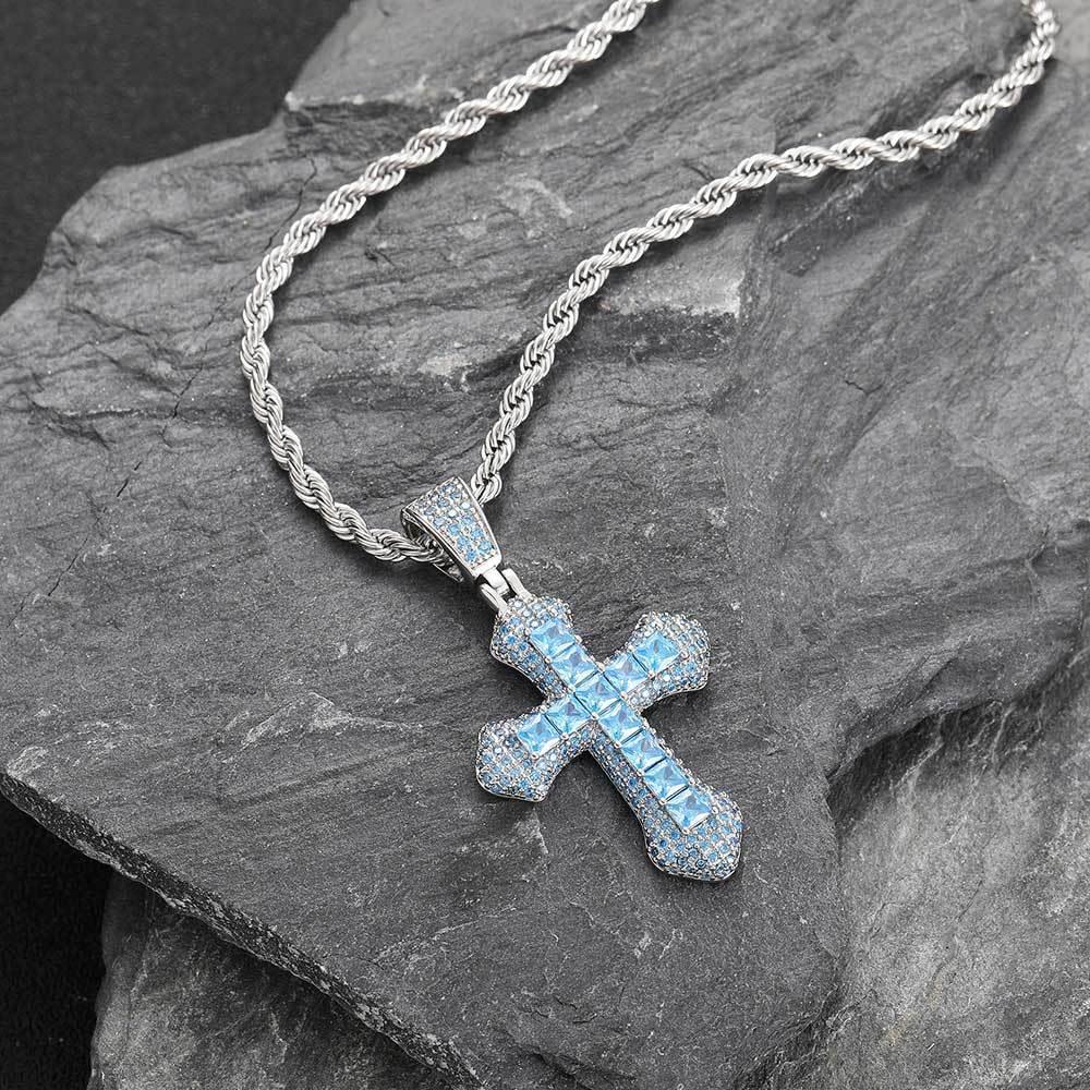 Custom Colored Zircon Cross Pendant Necklace with Full Design for Men and Women | Caratix Jewelry - CaratixJewelry